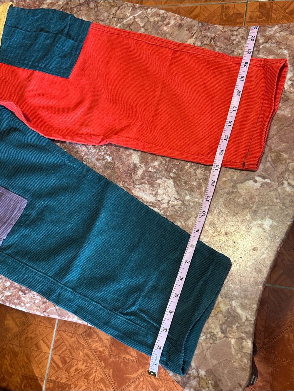 Multicolor Corduroy Patchwork Colorblock pants Women's - Picture 9 of 14